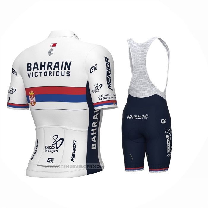 2024 Maillot Cyclisme Serbian Champion Bahrain Victorious Blanc Rouge Bleu Manches Courtes Et Cuissard